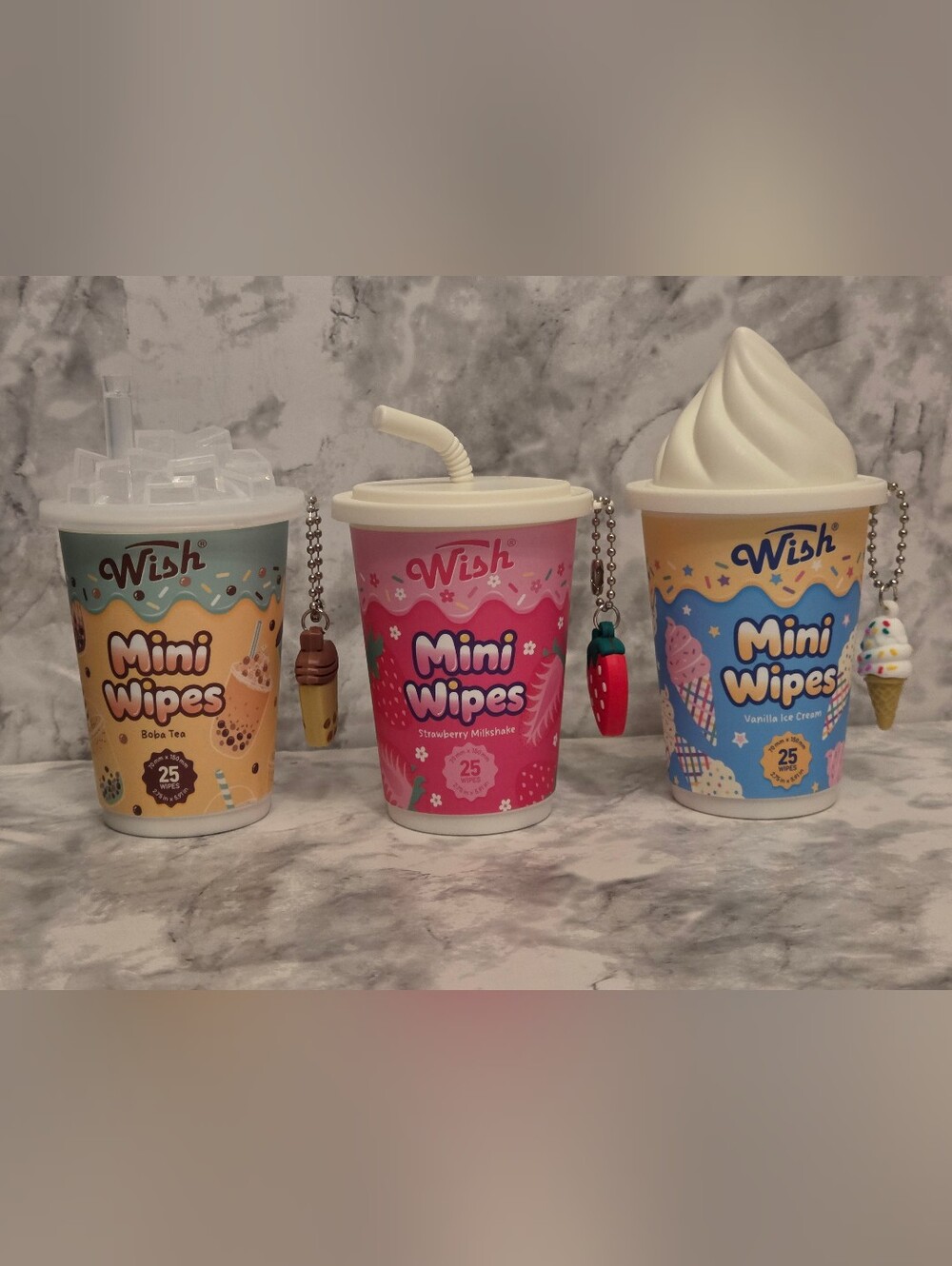 Wish Mini Wipes 3 Piece Set - Boba, Strawberry & Vanilla - Pink